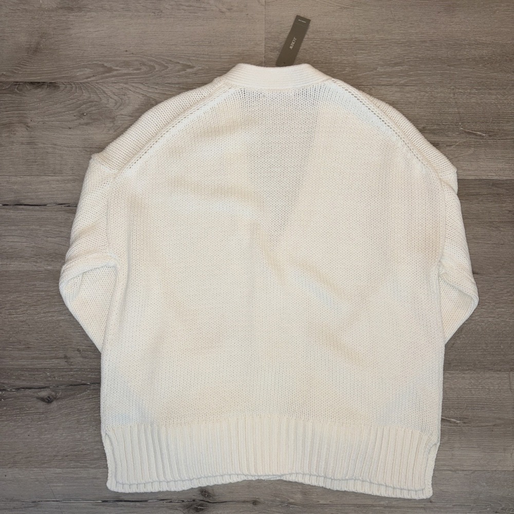 J Crew Knit Cardigan Four Button Heavy Sweater Woman's Medium White NWT - Picture 2 of 7